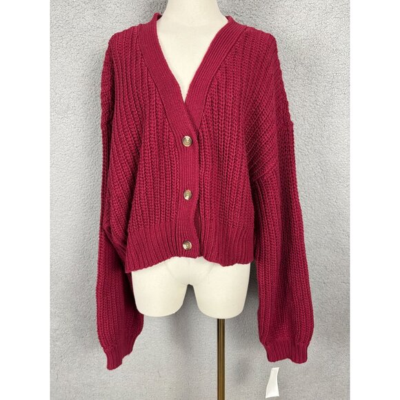 Roxy Women's Rumba Red Cropped Button-Front Knit Cardigan Sweater XL NWT's - Picture 1 of 8